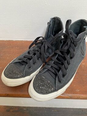 Converse Black Sequin High-Top Canvas Sneakers with Side Zipper, Size 9